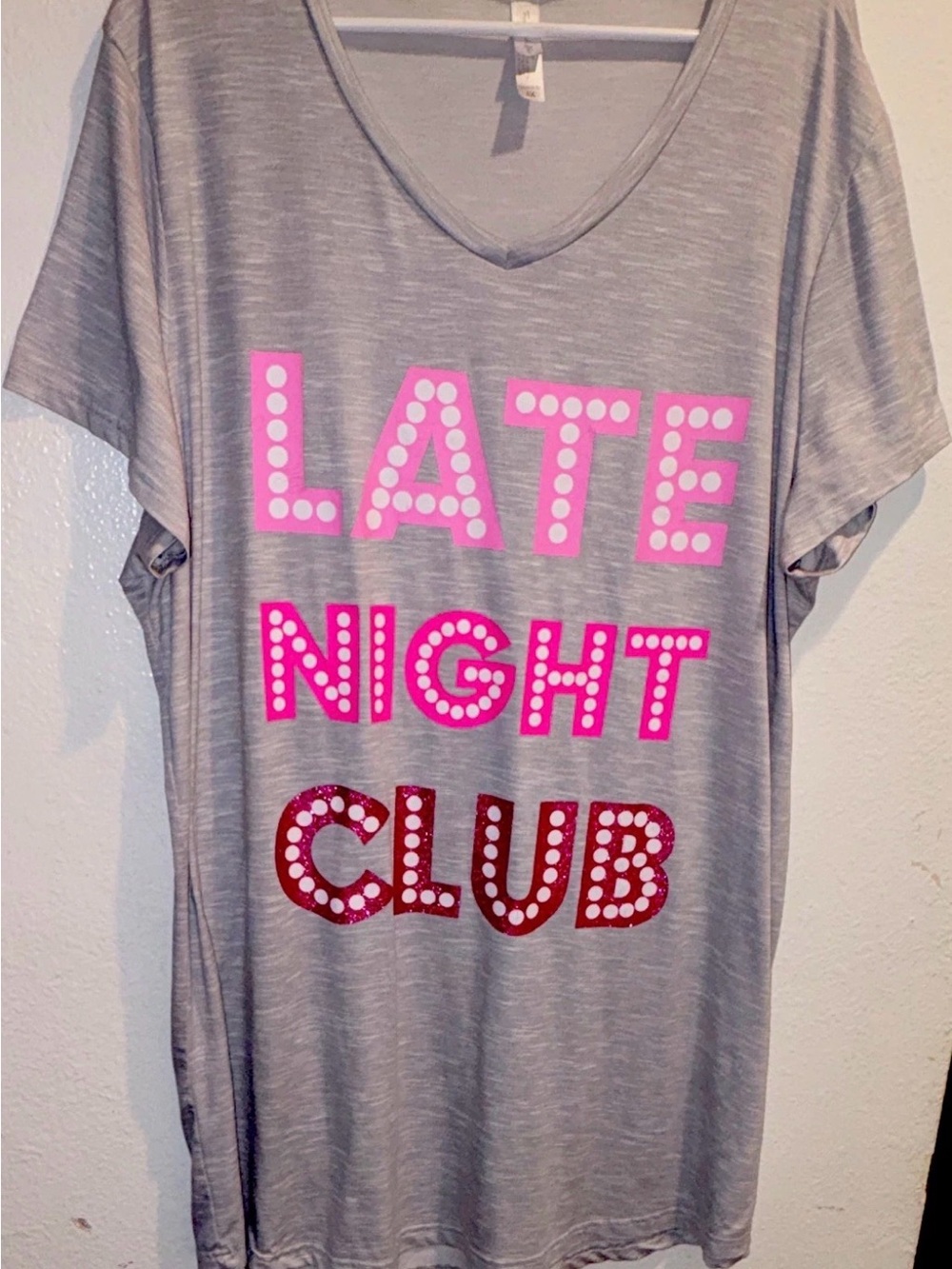French Affair Sleep Shirt 3X Gray Pink Late Night Graphic Pajama Tee Plus Size